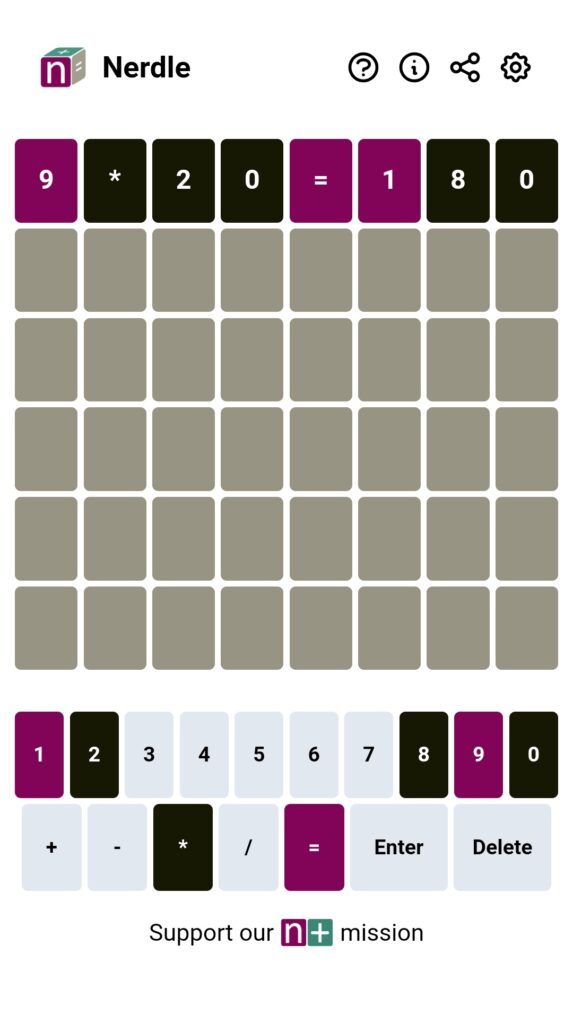 Nerdle wordle matematico