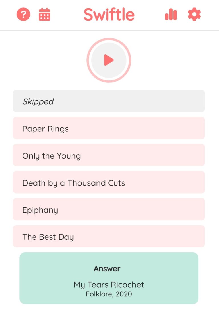 Swiftle game 🎵 Guess Taylor Swift Song
