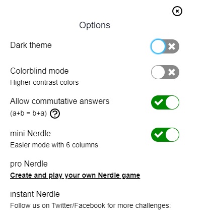 nerdle mini settings